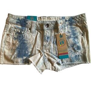Hang Ten Juniors White Blue Bleached Distressed Cut Off Hot Shorts Size 9